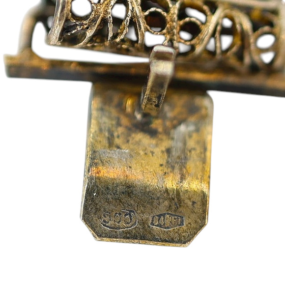 Vintage 1930s Firenze Italy Gilded 800 Silver Filigree Bracelet W Red Coral - Picture 4 of 12